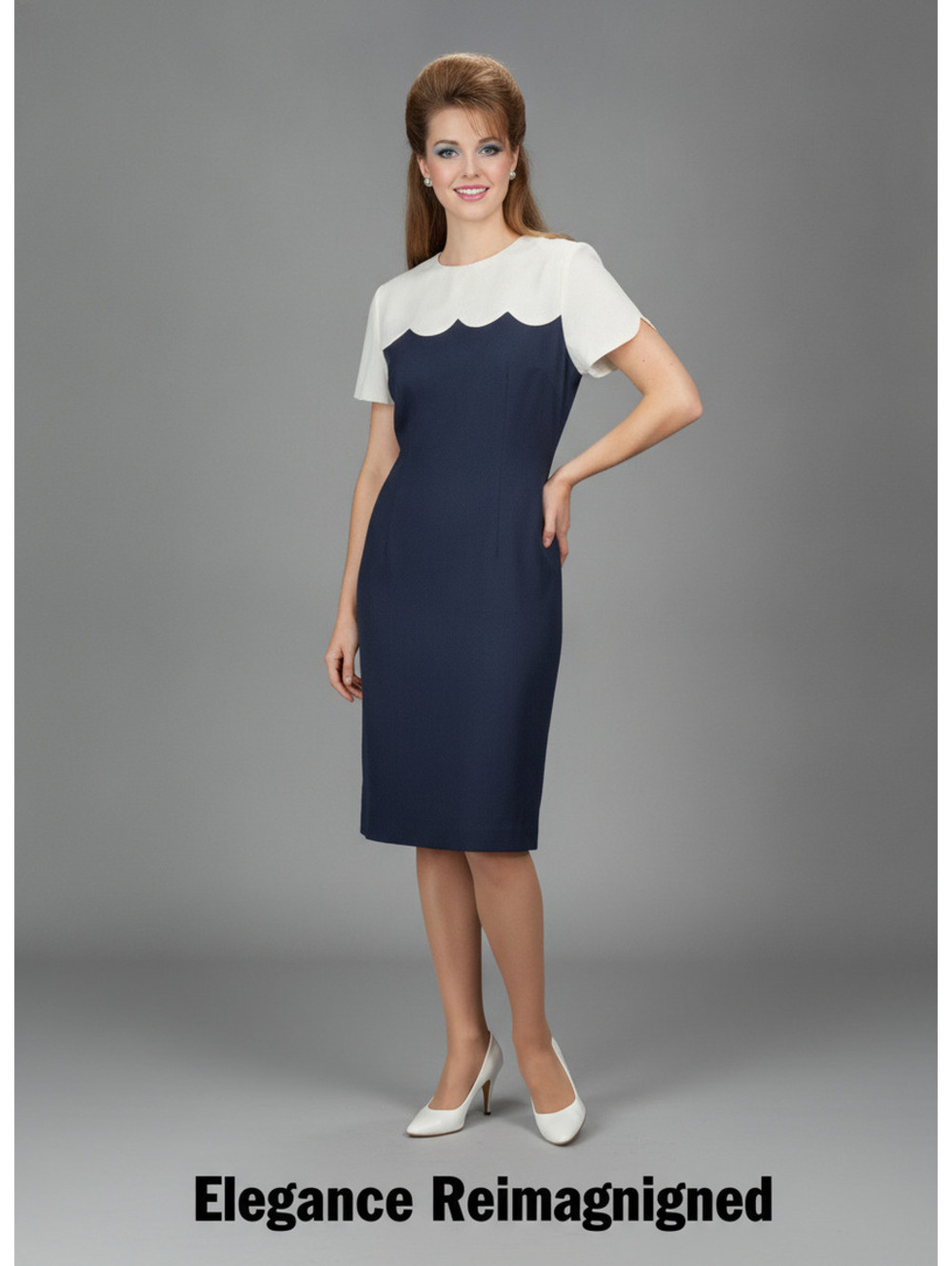 VTG 80s Talbots Short Sleeve Colorblock Shift Dress-Scalloped Edge Size 14